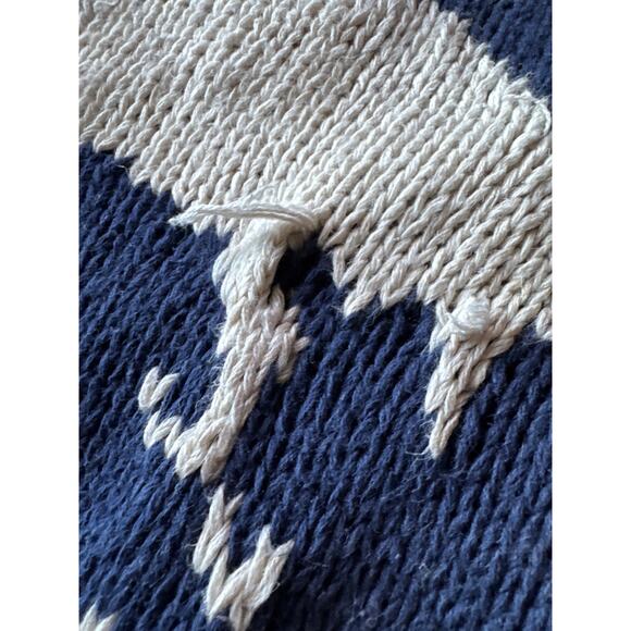 Chaps Ralph Lauren Christmas Reindeer Hand Knit Cotton Linen Navy XL Sweater - Picture 5 of 11